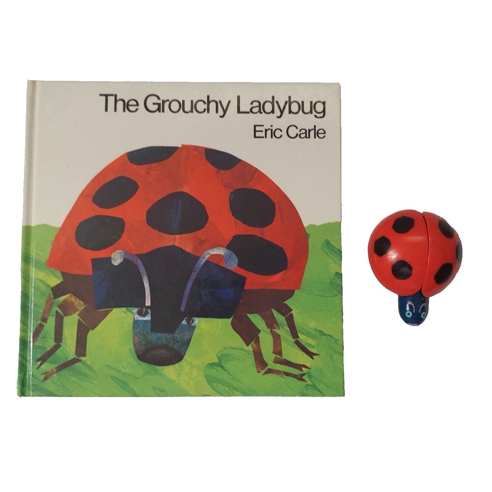 The Grouchy Ladybug Hardcover Book by Eric Carle with Finger Puppet Vintage 1977